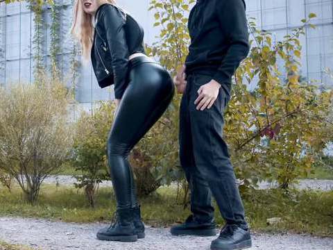 KiloTube presents: He cums on my latex leggings in public! - clothedpleasures