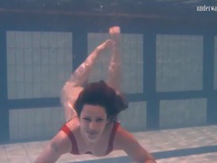 KiloTube presents: Swimming brunette in one piece swimsuit