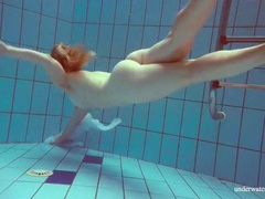 KiloTube presents: Redhead goes for a nude swim in the pool