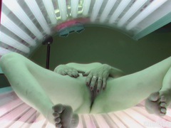KiloTube presents: Slow pussy masturbation in public solarium